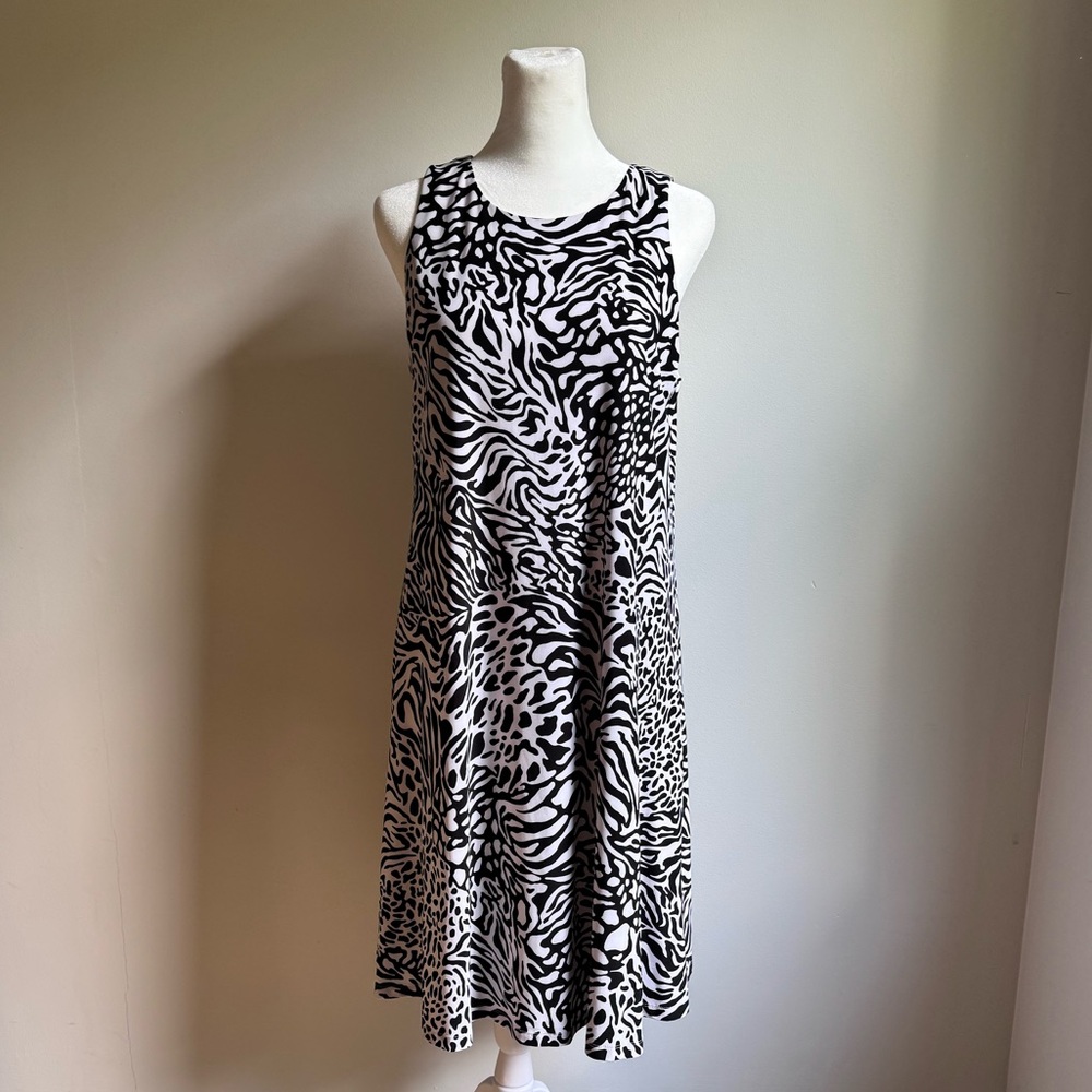 Anne Klein Black‎ and White Zebra Print Sleeveless Midi Dress Size 8